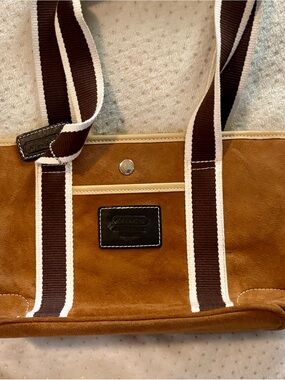 Coach Brown Suede Tote with Dark Brown and White Straps